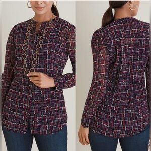 Chico's Lightweight Printed Multi-Tweed Blouse Size‎ 1 (Standard Size 8/10)